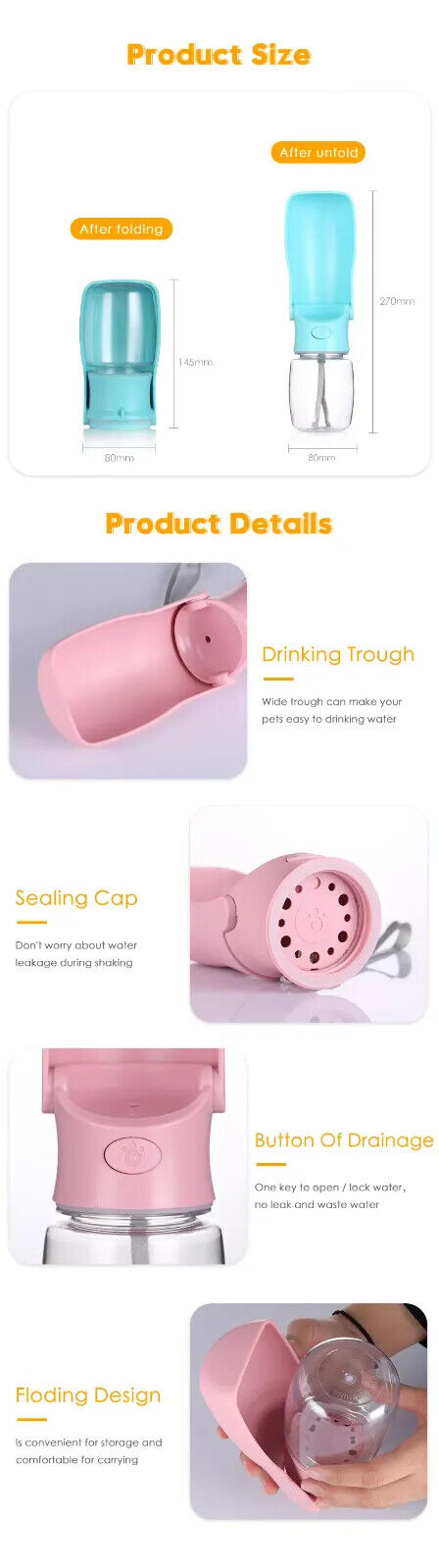 Foldable Dog & Pet Water Bottle 350ml
