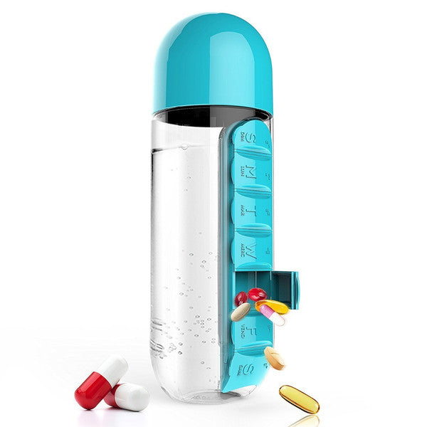 Vitamins Organizer Water Bottle – Portable Pill Holder & Supplement Storage | Perfect Health Gift