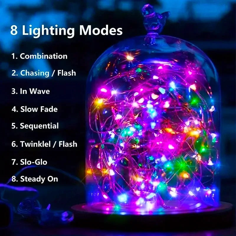 Solar Garden Fairy Lights, 8 Modes Waterproof String Lights for Patio, Trees & Christmas Decorations