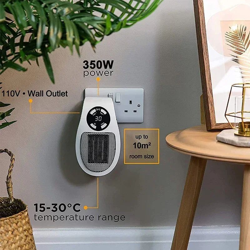 Portable Electric Heater, Wall Mounted Room Heater with Remote Control & LED Display, Energy Efficient Winter Heater
