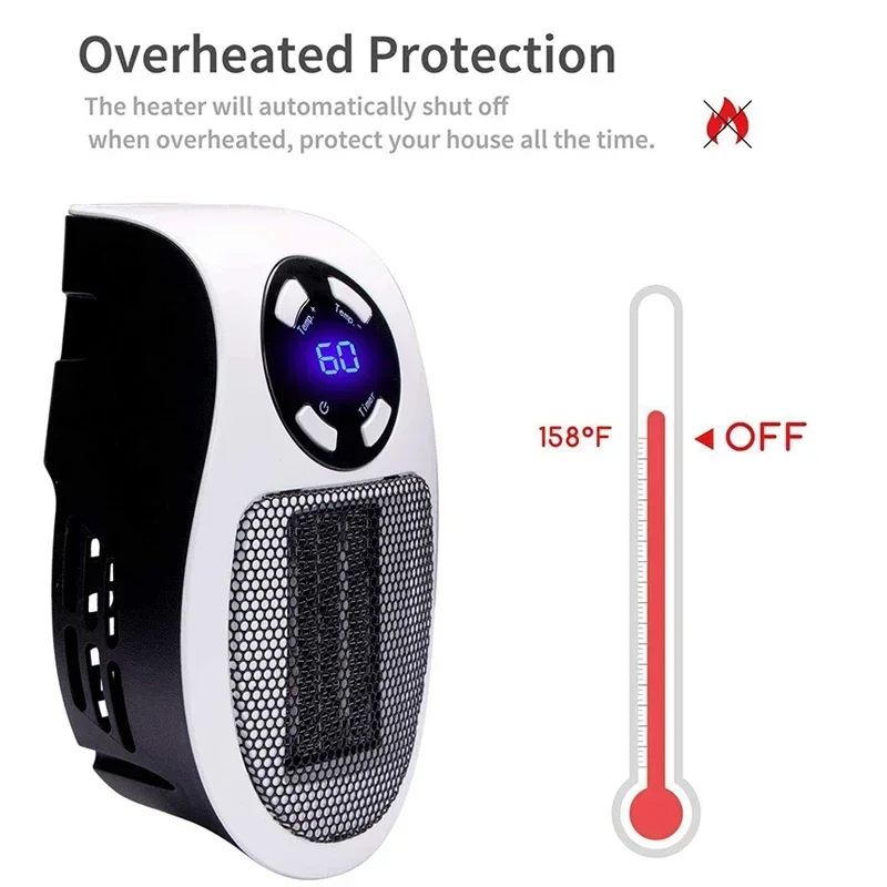 Portable Electric Heater, Wall Mounted Room Heater with Remote Control & LED Display, Energy Efficient Winter Heater