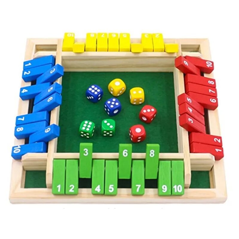 Wooden Dice Board Game for 4 Players Shut The Box Family Game with Flaps & Dices | Fun Interaction & Entertainment