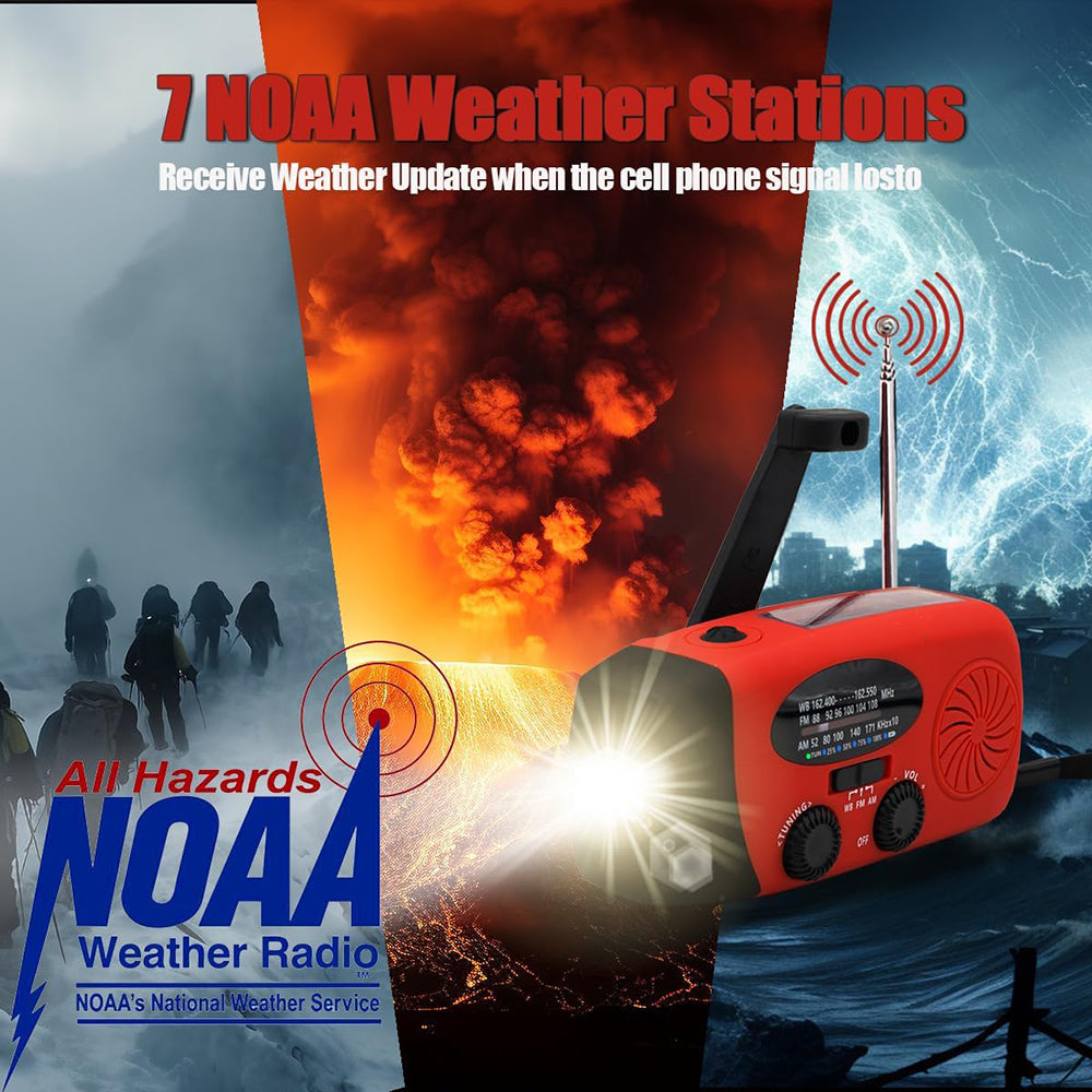 High Capacity Rechargeable Emergency Light Solar & Hand Crank Powered Outdoor Flashlight for Camping & Survival