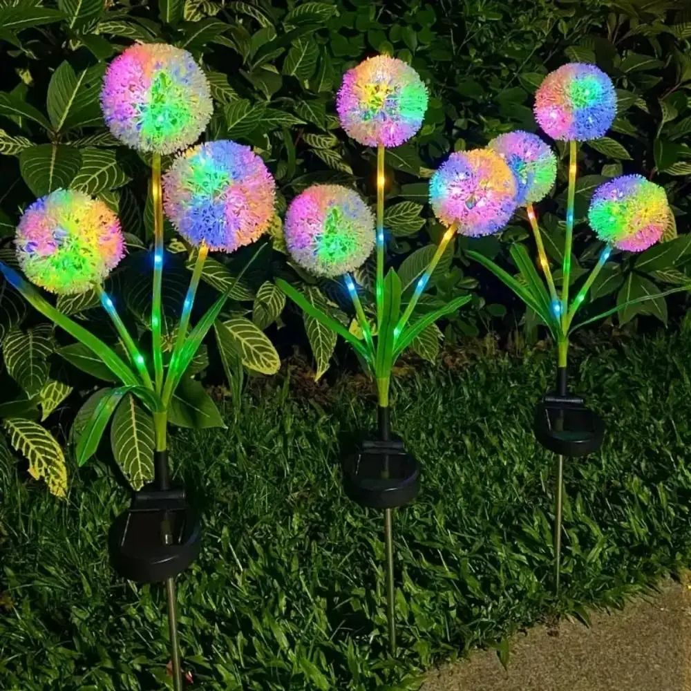 LED Solar Outdoor Dandelion Lights, Colorful Scallion Ball Garden Lawn Lights for Patio, Walkway & Yard Decoration