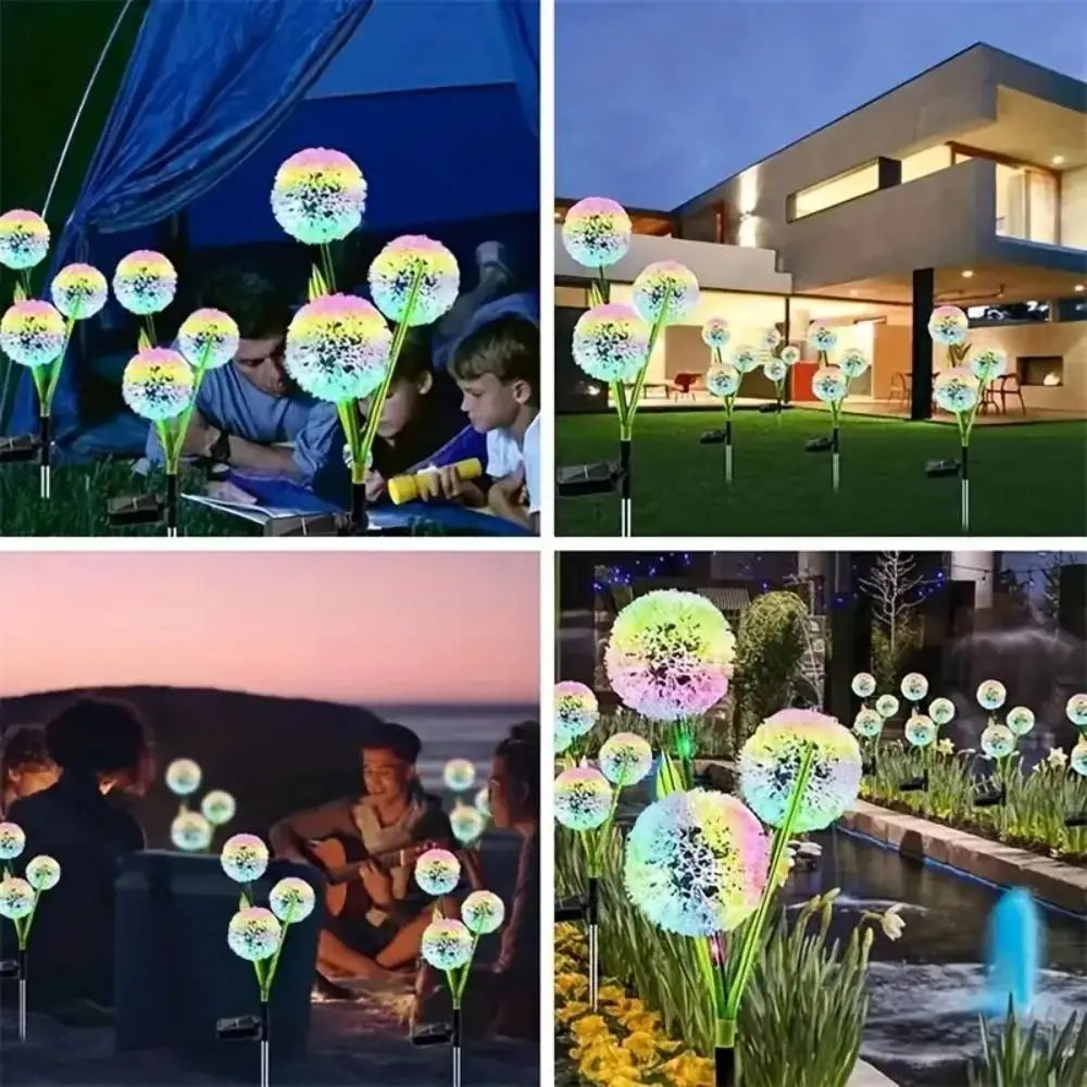 LED Solar Outdoor Dandelion Lights, Colorful Scallion Ball Garden Lawn Lights for Patio, Walkway & Yard Decoration