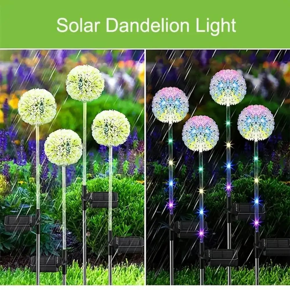 LED Solar Outdoor Dandelion Lights, Colorful Scallion Ball Garden Lawn Lights for Patio, Walkway & Yard Decoration