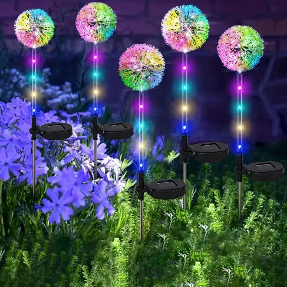 LED Solar Outdoor Dandelion Lights, Colorful Scallion Ball Garden Lawn Lights for Patio, Walkway & Yard Decoration