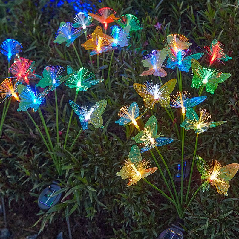 Solar Butterfly Garden Light – LED Fiber Optic Outdoor Decoration with 6-Head Glow
