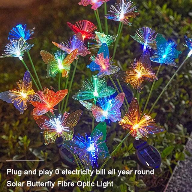 Solar Butterfly Garden Light – LED Fiber Optic Outdoor Decoration with 6-Head Glow