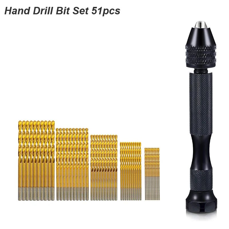 Precision Micro Mini Pin Vise Hand Drill Twist Bit Set, Rotary Tool Kit for PCB, Plastic, DIY Craft, Carving, & Jewelry