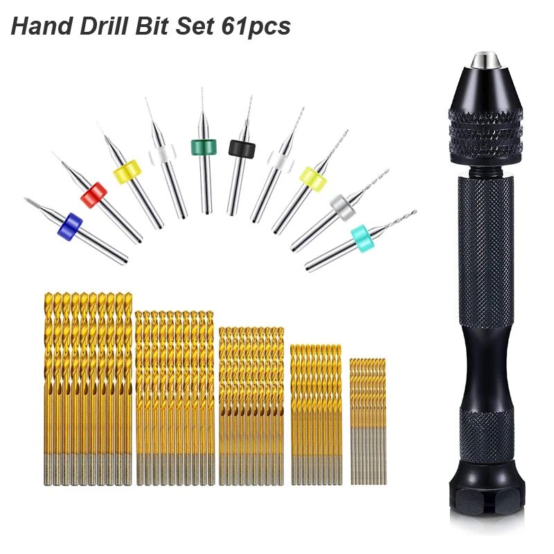 Precision Micro Mini Pin Vise Hand Drill Twist Bit Set, Rotary Tool Kit for PCB, Plastic, DIY Craft, Carving, & Jewelry