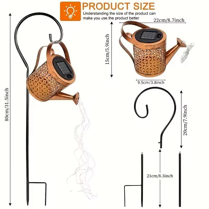 Solar Watering Can Garden Light with LED Fairy Stream for Outdoor Decor