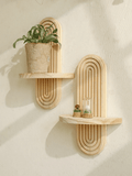 Boho Geometric Wooden Wall Shelf – Natural Wood Modern Wall Decor for Plants and Accents