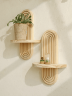 Boho Geometric Wooden Wall Shelf – Natural Wood Modern Wall Decor for Plants and Accents