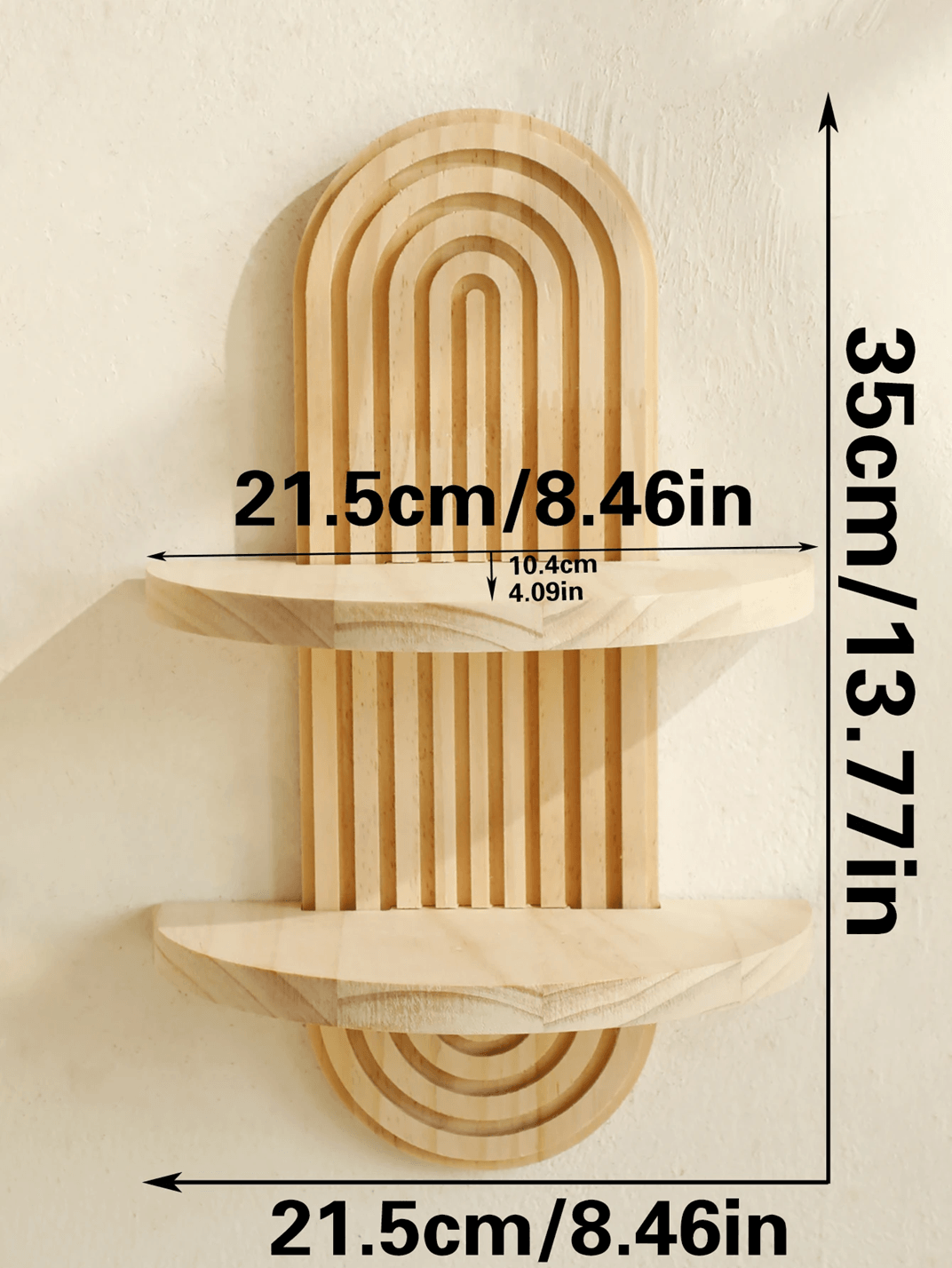 Boho Geometric Wooden Wall Shelf – Natural Wood Modern Wall Decor for Plants and Accents