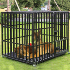 Heavy Duty Dog Crate with 4 Lockable Wheels & Removable Tray, 3 Doors Metal Pet Kennels Cage Playpen for Powerful Dogs