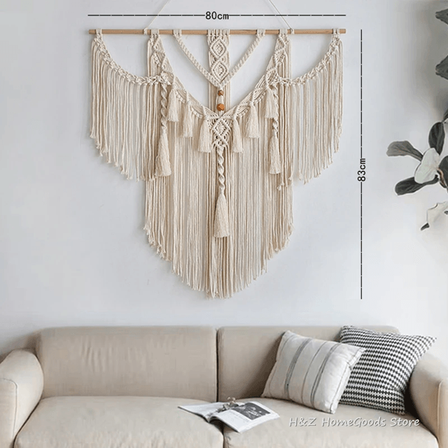 Boho Macrame Wall Hanging Tapestry – Large Handwoven Art Decor with Tassels for Bedroom & Living Room