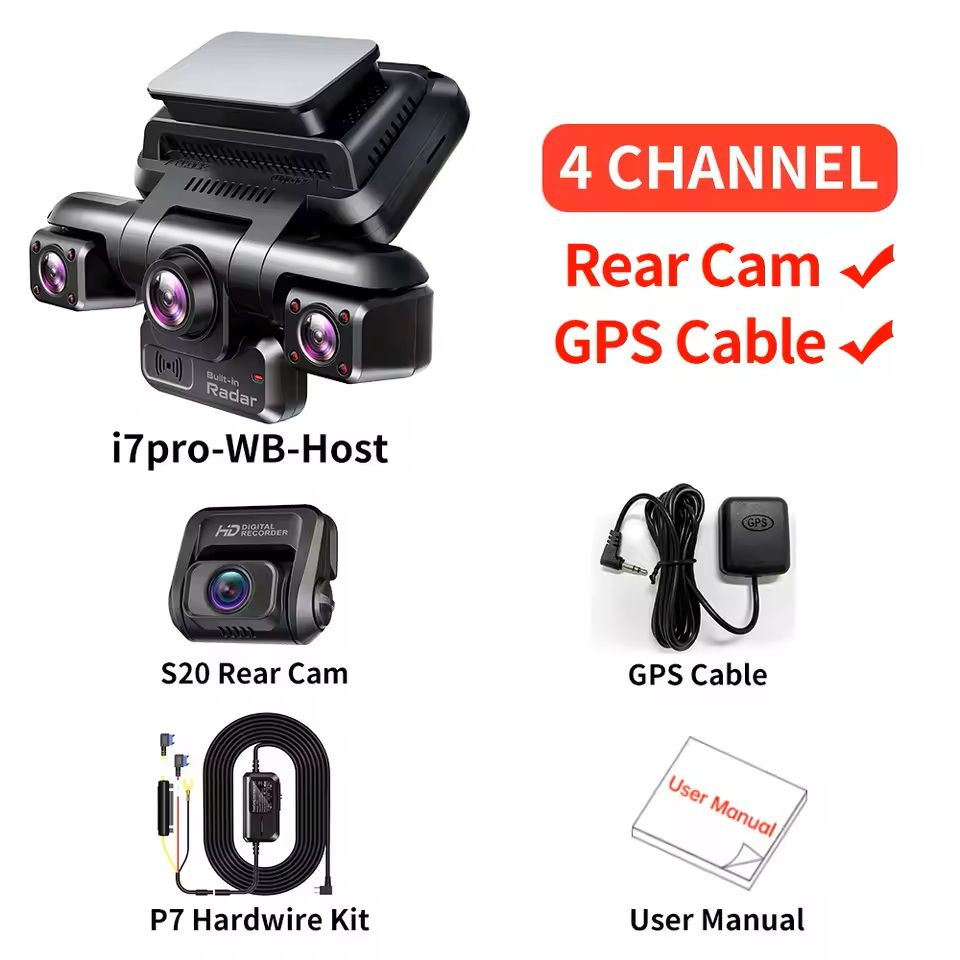 4K 360 Dash Cam 4 Channel GPS Night Vision WiFi Car Camera System
