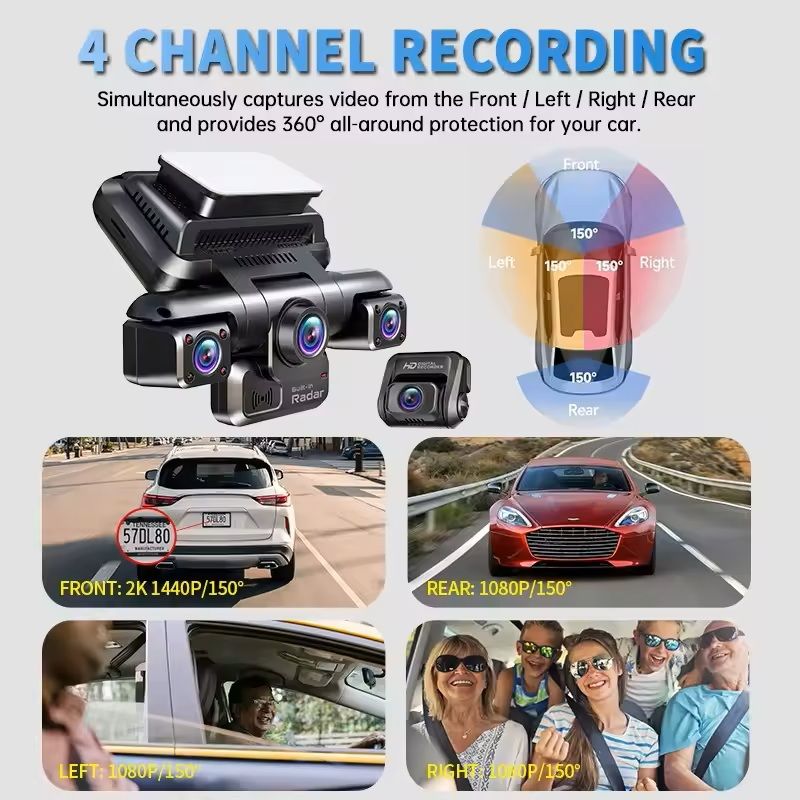 4K 360 Dash Cam 4 Channel GPS Night Vision WiFi Car Camera System