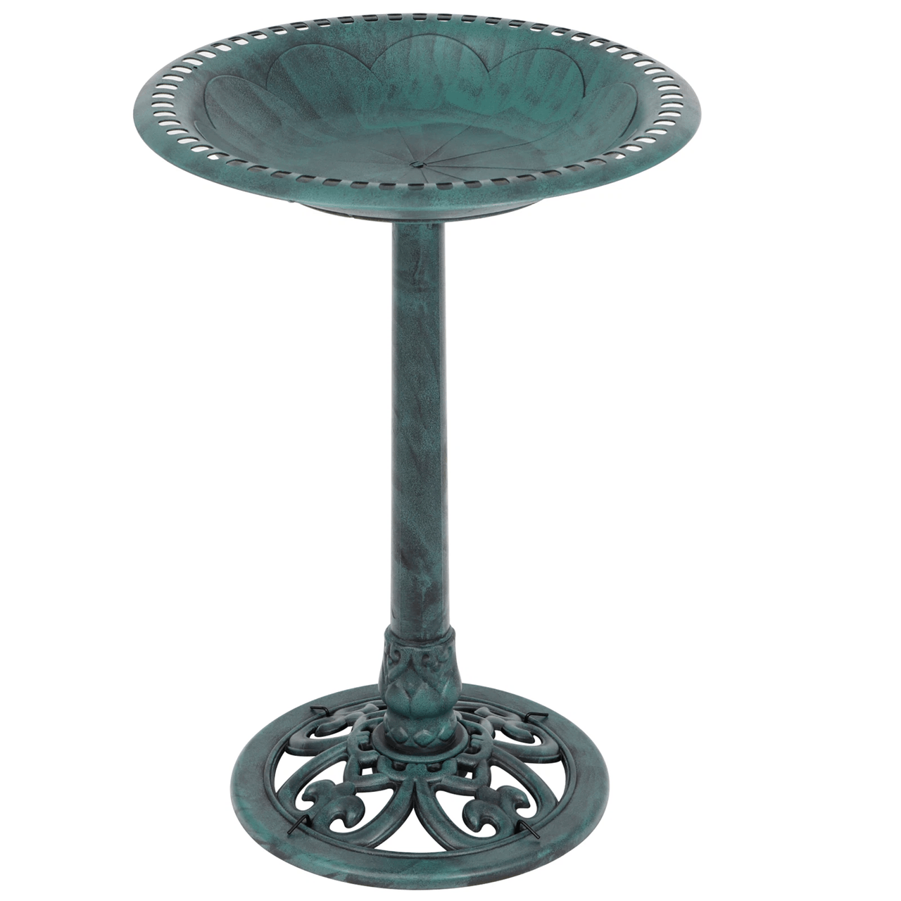 28 Inch Vintage Garden Bird Bath with Decorative Pedestal for Outdoor Yard or Patio