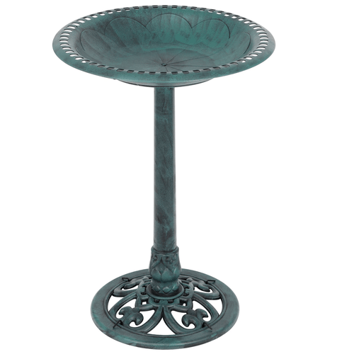 28 Inch Vintage Garden Bird Bath with Decorative Pedestal for Outdoor Yard or Patio