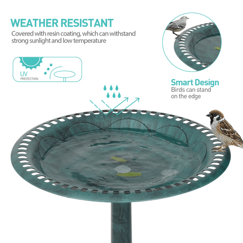 28 Inch Vintage Garden Bird Bath with Decorative Pedestal for Outdoor Yard or Patio