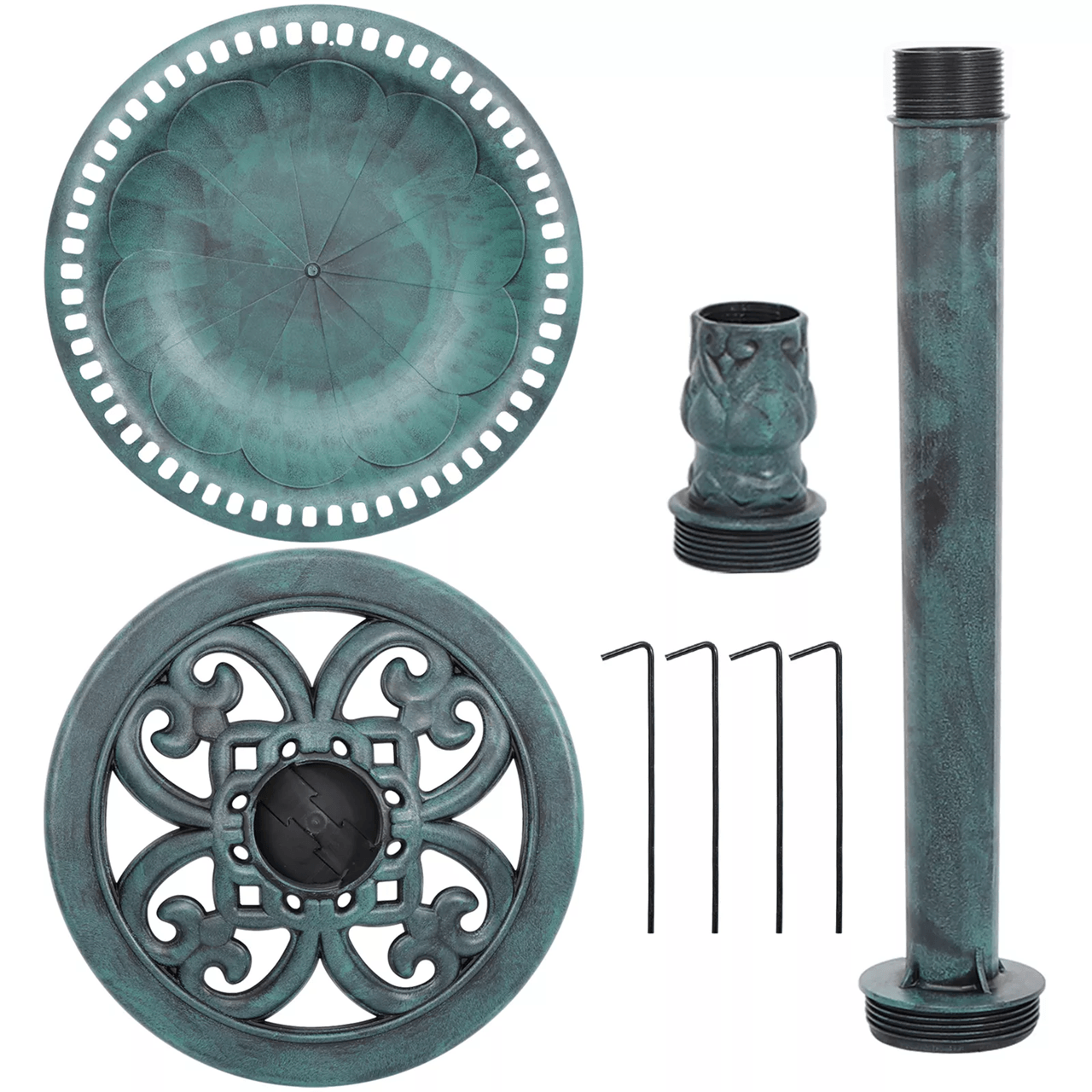 28 Inch Vintage Garden Bird Bath with Decorative Pedestal for Outdoor Yard or Patio