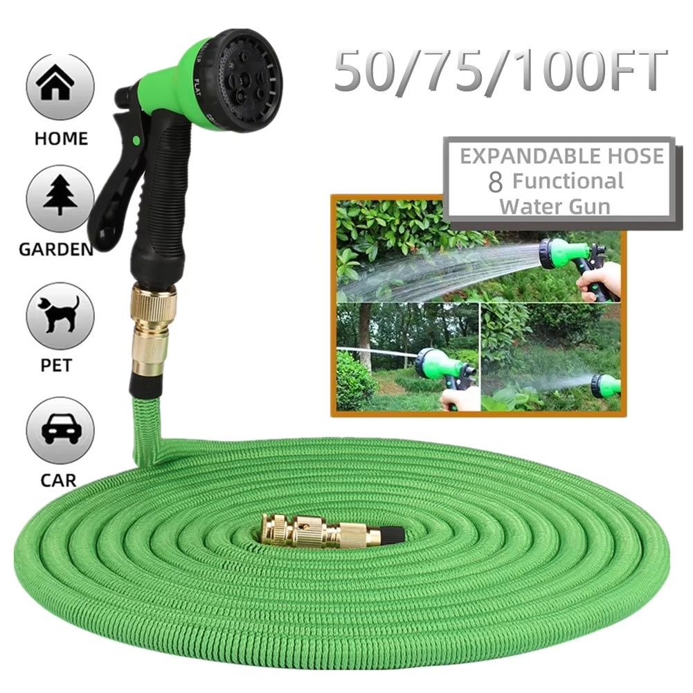 Garden Water Hose Expandable – High Pressure PVC Reel with Double Metal Connector for Garden, Farm Irrigation & Car Wash