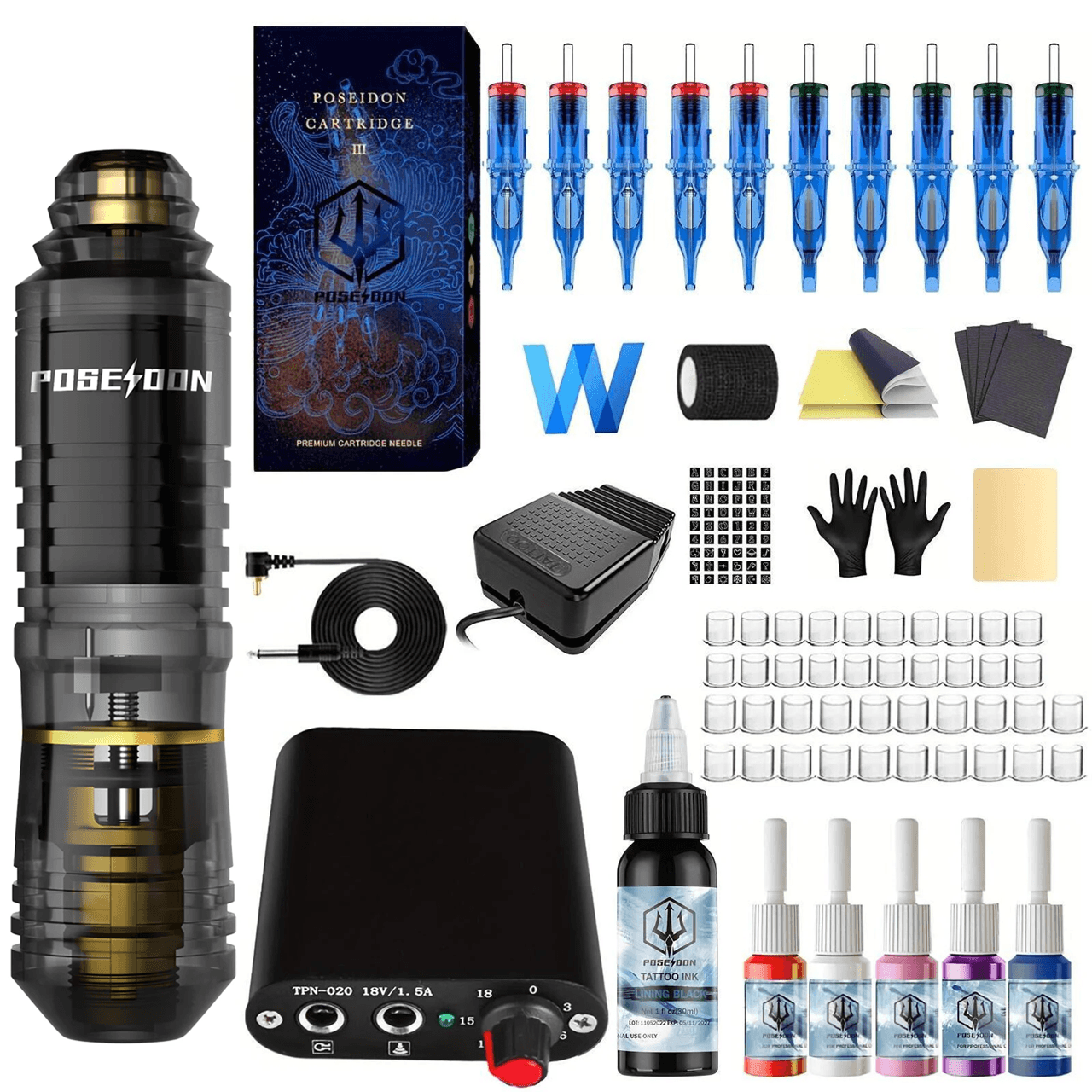 Poseidon Wireless Tattoo Pen Kit Complete Beginner Tattoo Machine Set