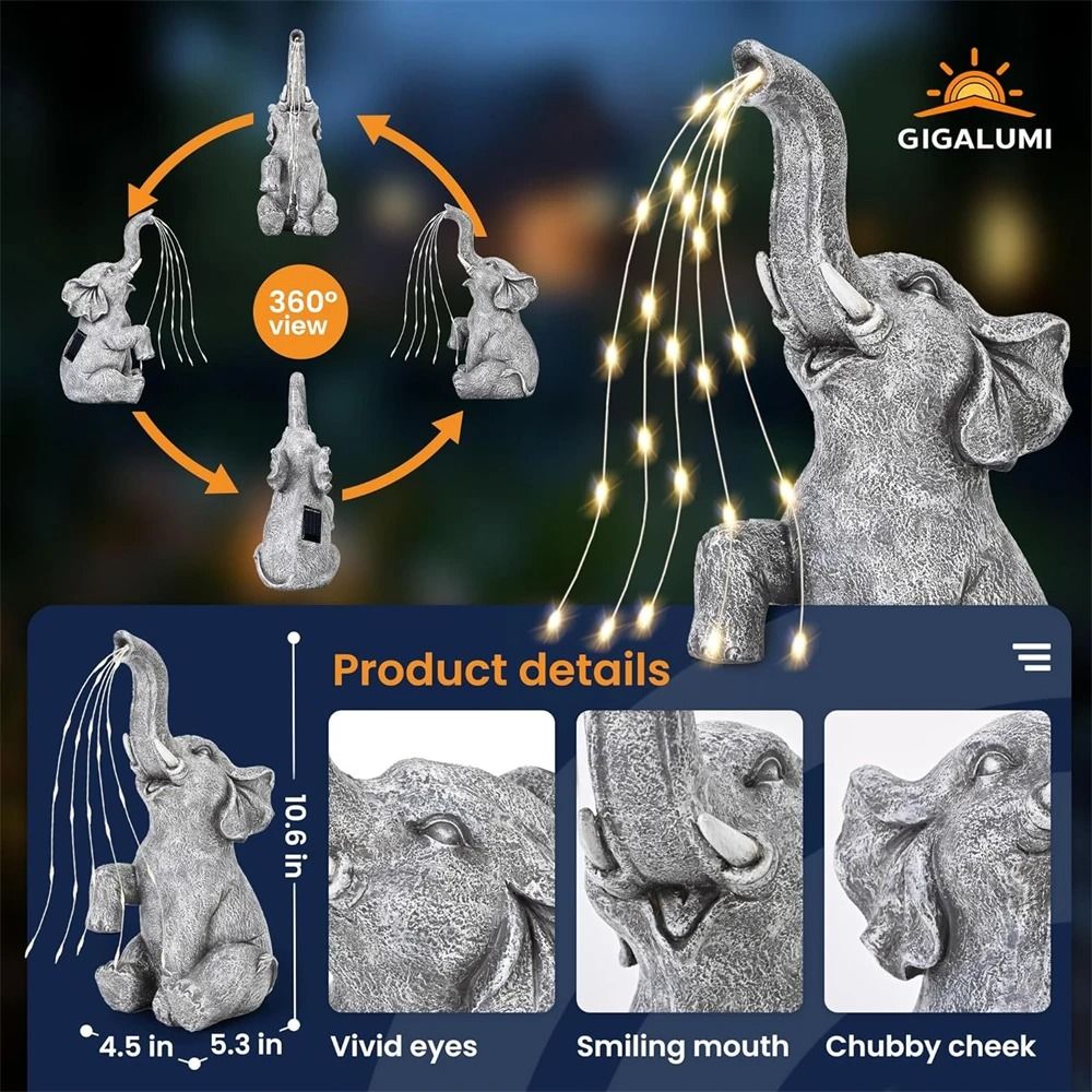 Solar Elephant String Lights Outdoor Garden Decor Solar Statue Sculptures