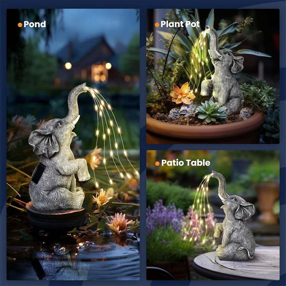 Solar Elephant String Lights Outdoor Garden Decor Solar Statue Sculptures