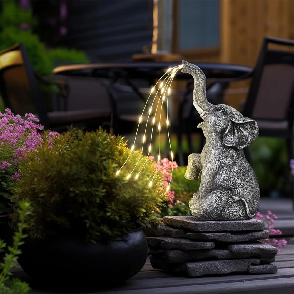 Solar Elephant String Lights Outdoor Garden Decor Solar Statue Sculptures