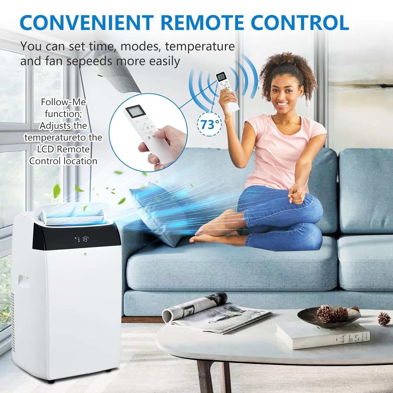 14000 BTU Portable AC with Dehumidifier, Fan and Remote for Large Rooms