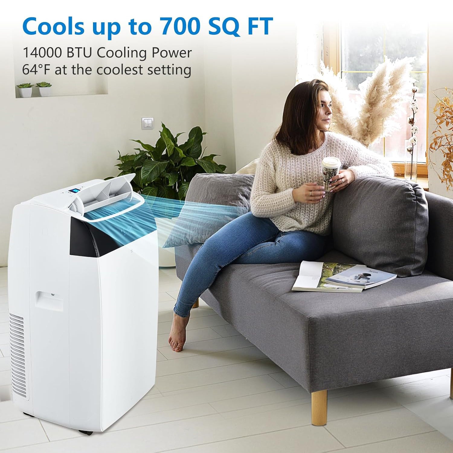 14000 BTU Portable AC with Dehumidifier, Fan and Remote for Large Rooms