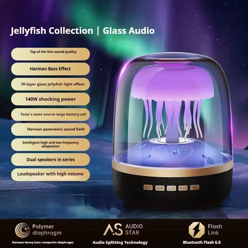 High Power Bass Bluetooth Speaker with 9D Surround Sound and Transparent Design