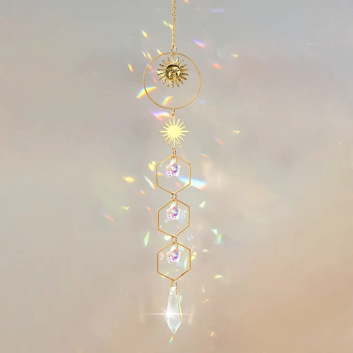 Golden Sun Pentagram Crystal Chain Hanging Decoration