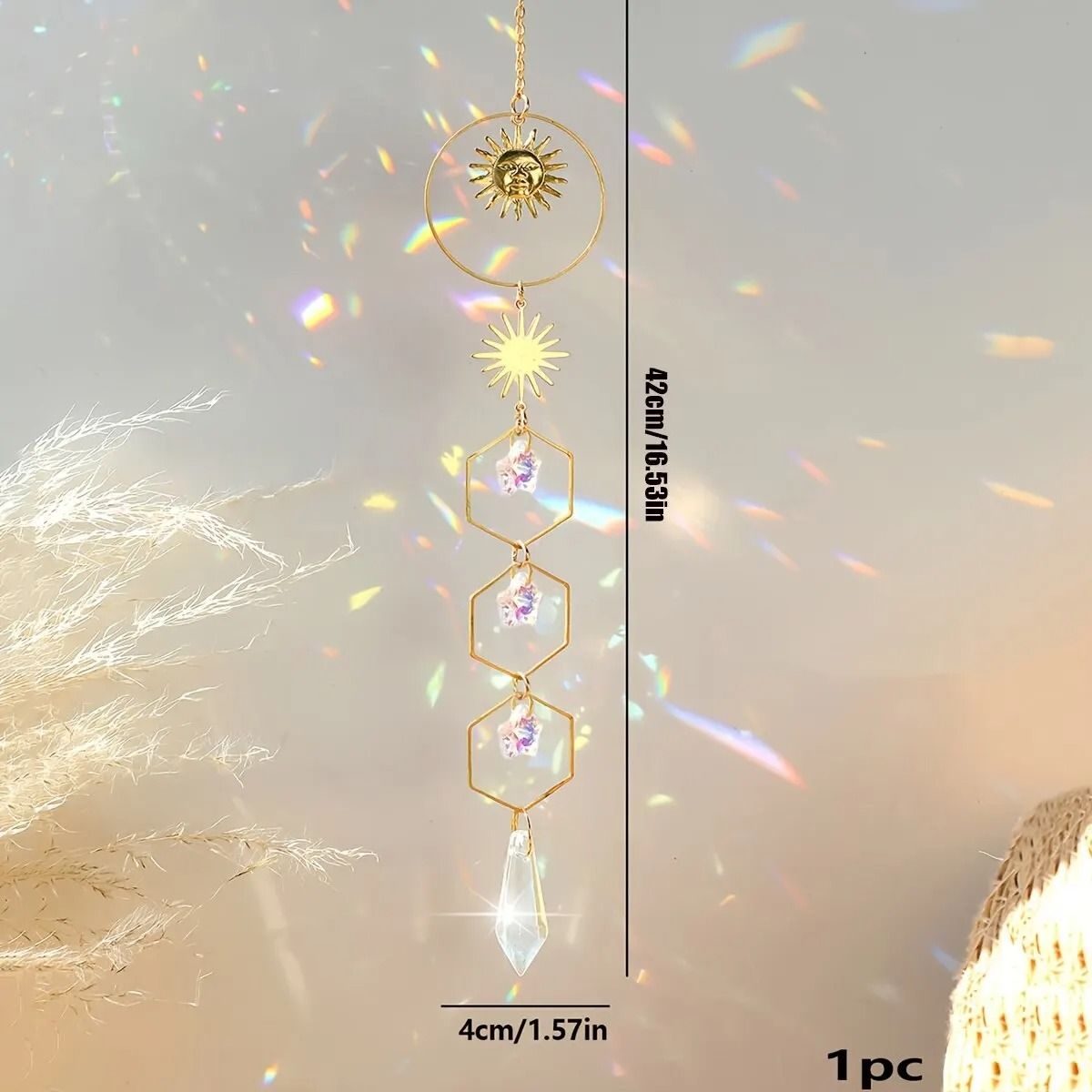 Golden Sun Pentagram Crystal Chain Hanging Decoration