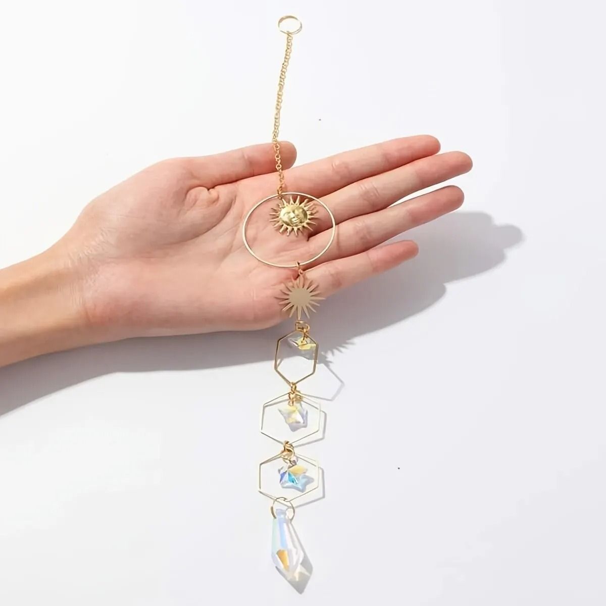 Golden Sun Pentagram Crystal Chain Hanging Decoration