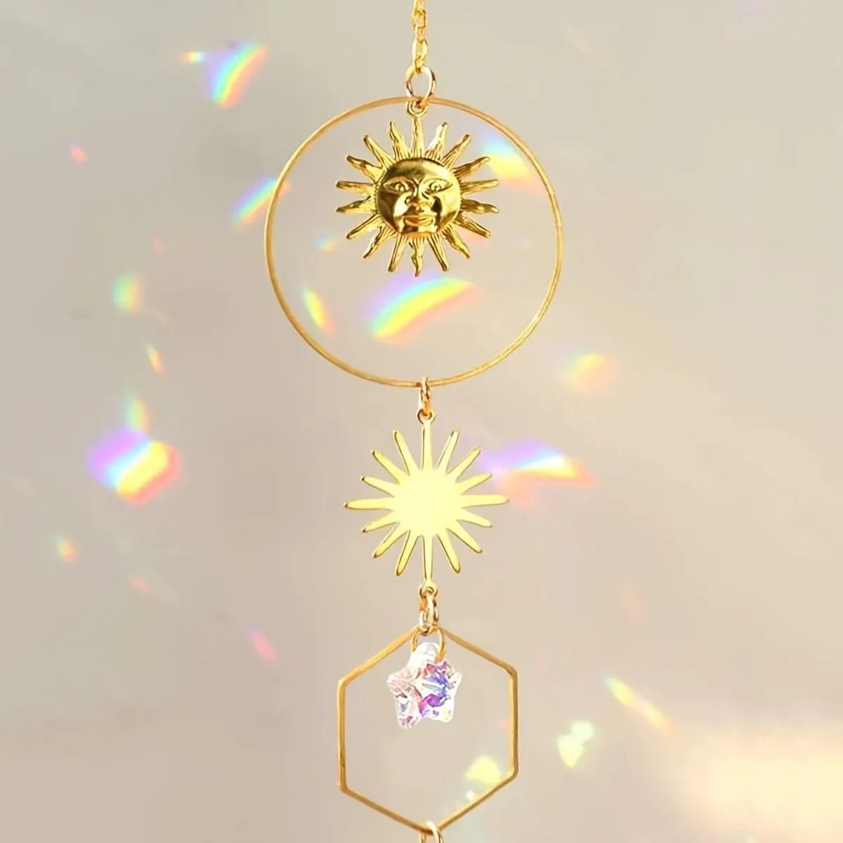 Golden Sun Pentagram Crystal Chain Hanging Decoration