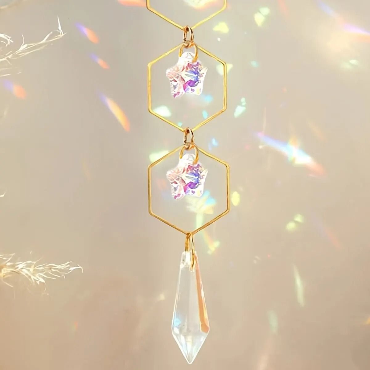 Golden Sun Pentagram Crystal Chain Hanging Decoration