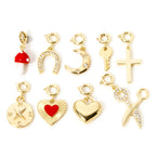 18K Gold Plated Brass Heart Horseshoe Charm with Spring Ring Clasp for DIY Necklace and Bracelet Jewelry