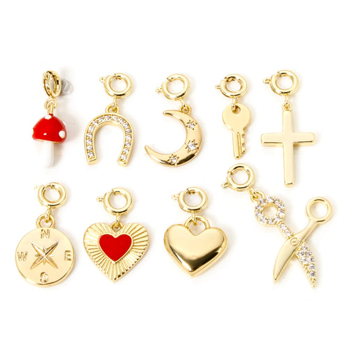 18K Gold Plated Brass Heart Horseshoe Charm with Spring Ring Clasp for DIY Necklace and Bracelet Jewelry
