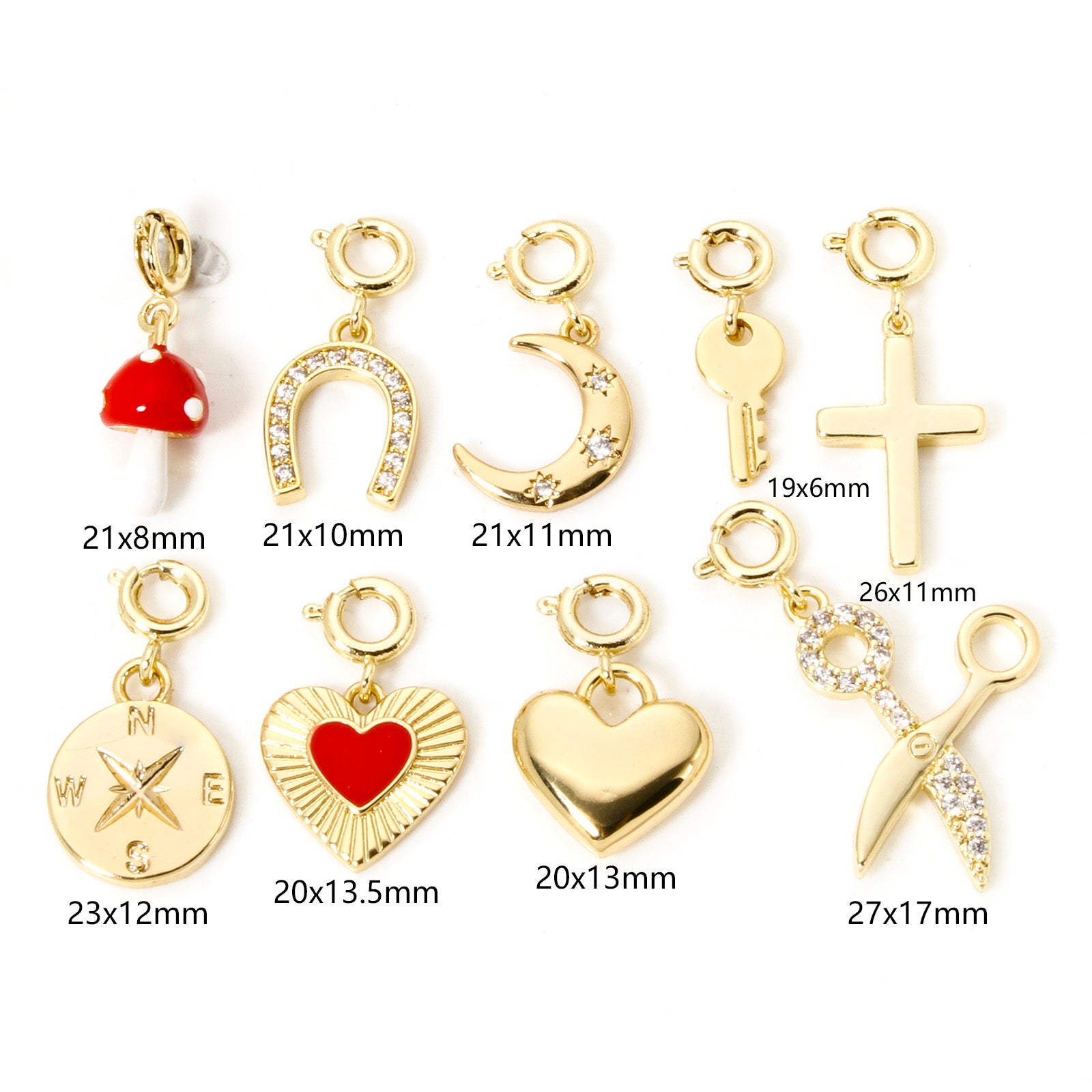 18K Gold Plated Brass Heart Horseshoe Charm with Spring Ring Clasp for DIY Necklace and Bracelet Jewelry