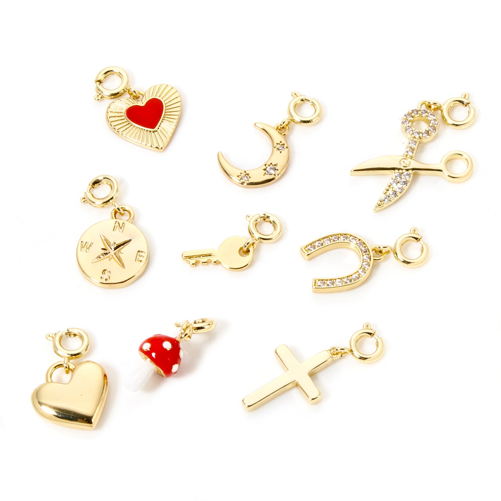 18K Gold Plated Brass Heart Horseshoe Charm with Spring Ring Clasp for DIY Necklace and Bracelet Jewelry