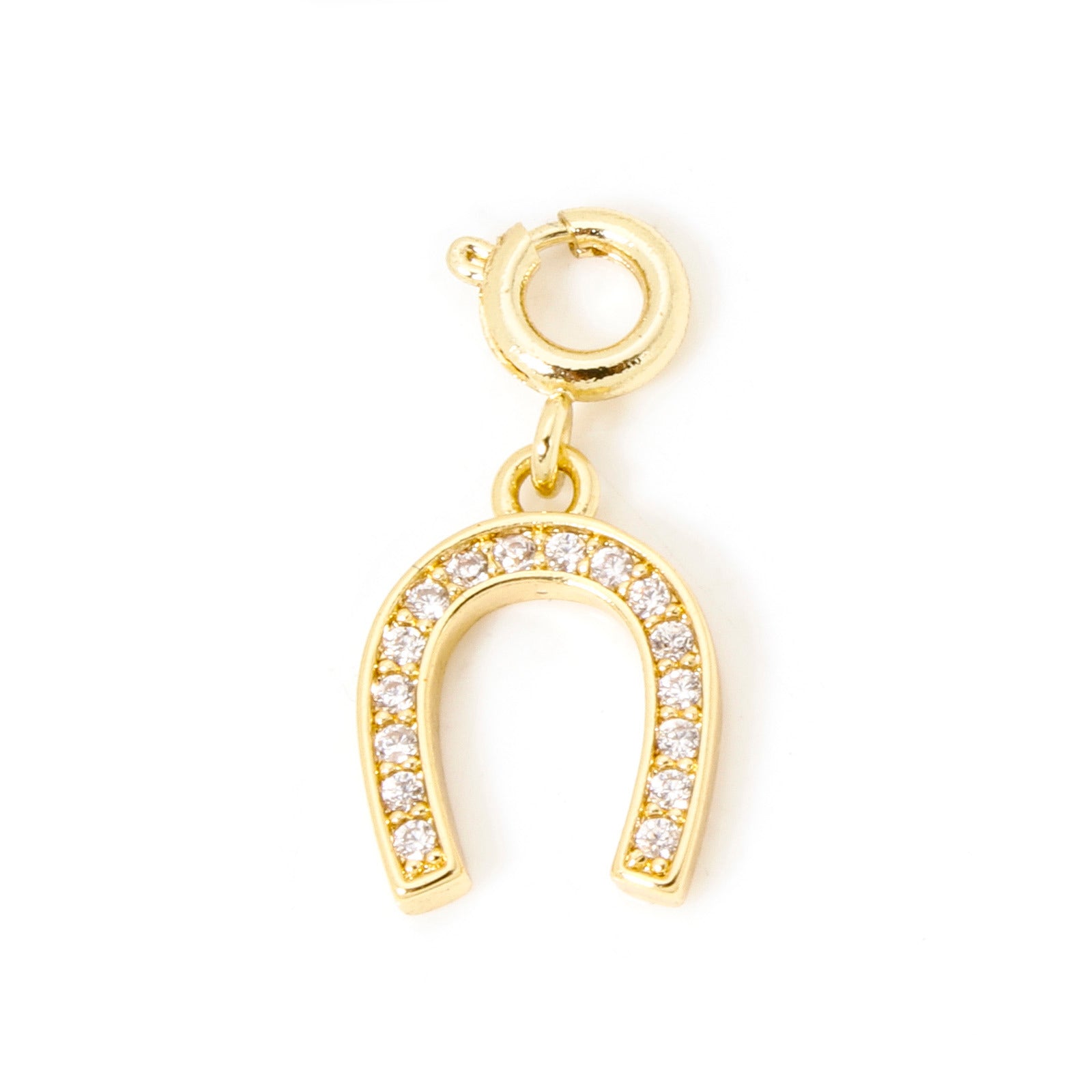 18K Gold Plated Brass Heart Horseshoe Charm with Spring Ring Clasp for DIY Necklace and Bracelet Jewelry