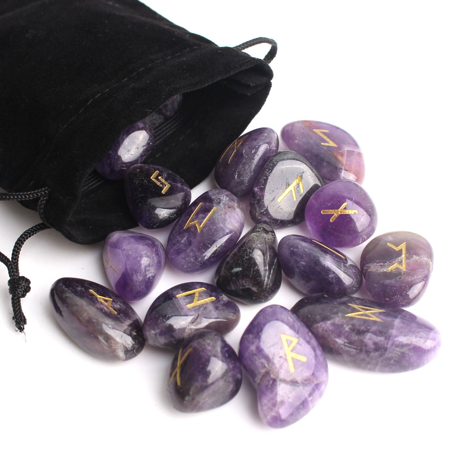Natural Crystal Rune Stones Set Quartz Agate Crystal Stones for Reiki Healing, Witchcraft, Spiritual Energy & Rune