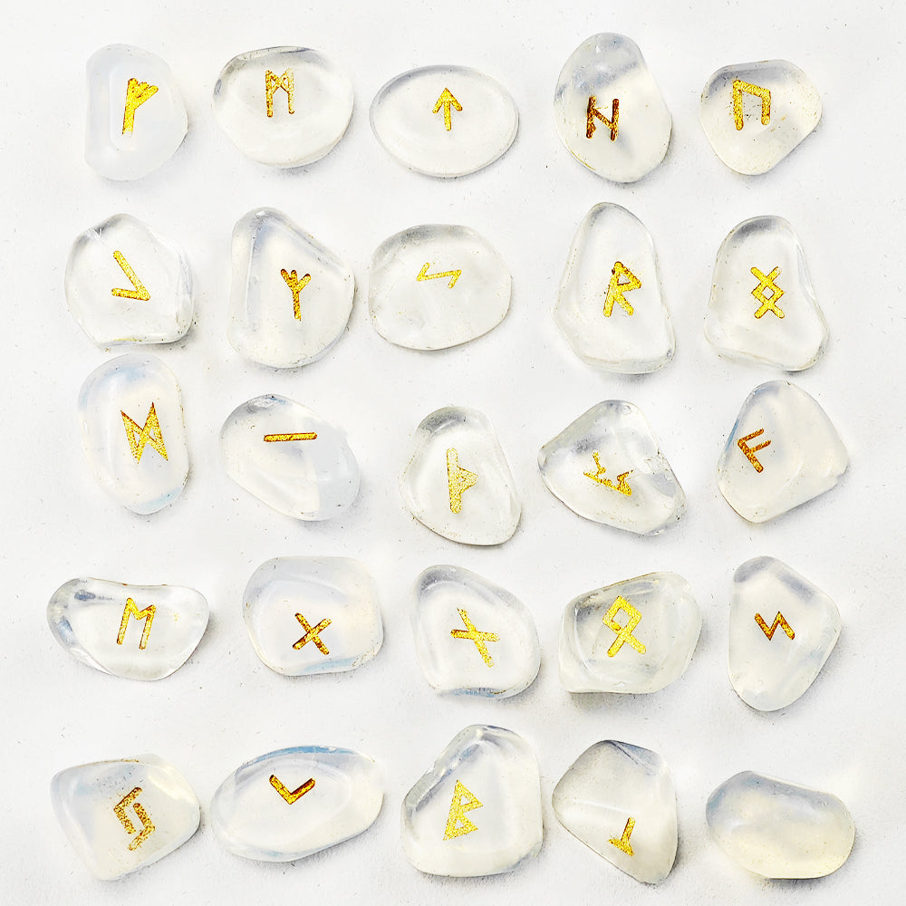 Natural Crystal Rune Stones Set Quartz Agate Crystal Stones for Reiki Healing, Witchcraft, Spiritual Energy & Rune