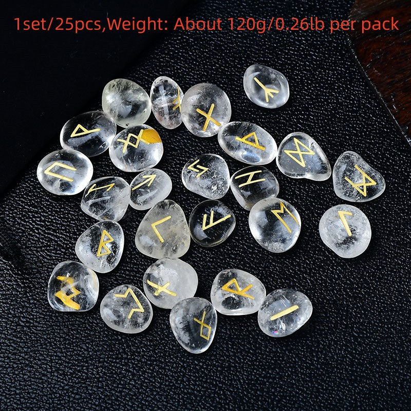 Clear Quartz Crystal Runes Stones, Natural Agate Divination Rune Set for Fortune-telling, Reiki Healing, Meditation