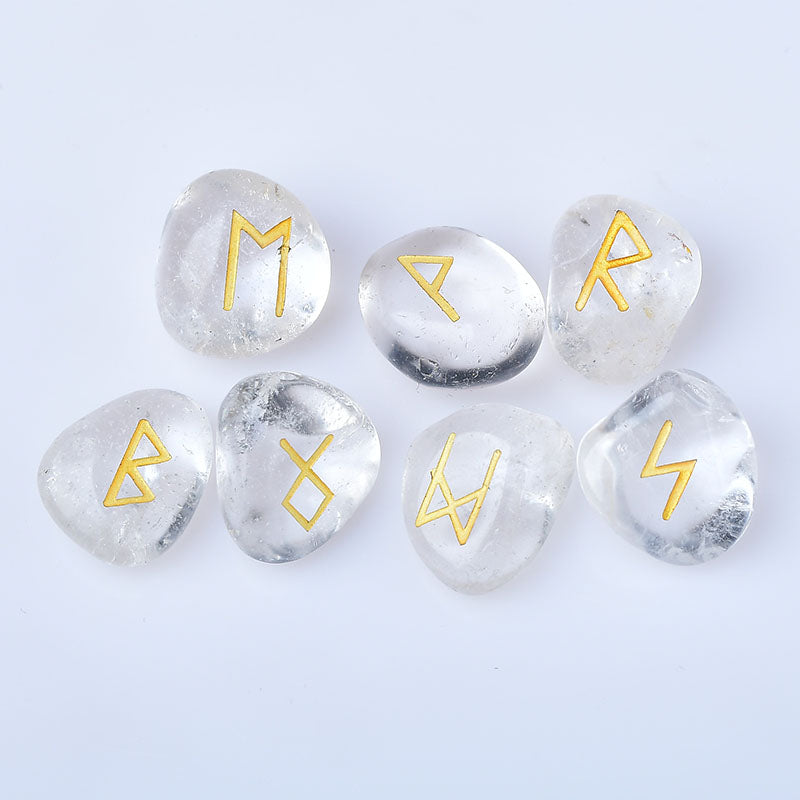 Clear Quartz Crystal Runes Stones, Natural Agate Divination Rune Set for Fortune-telling, Reiki Healing, Meditation