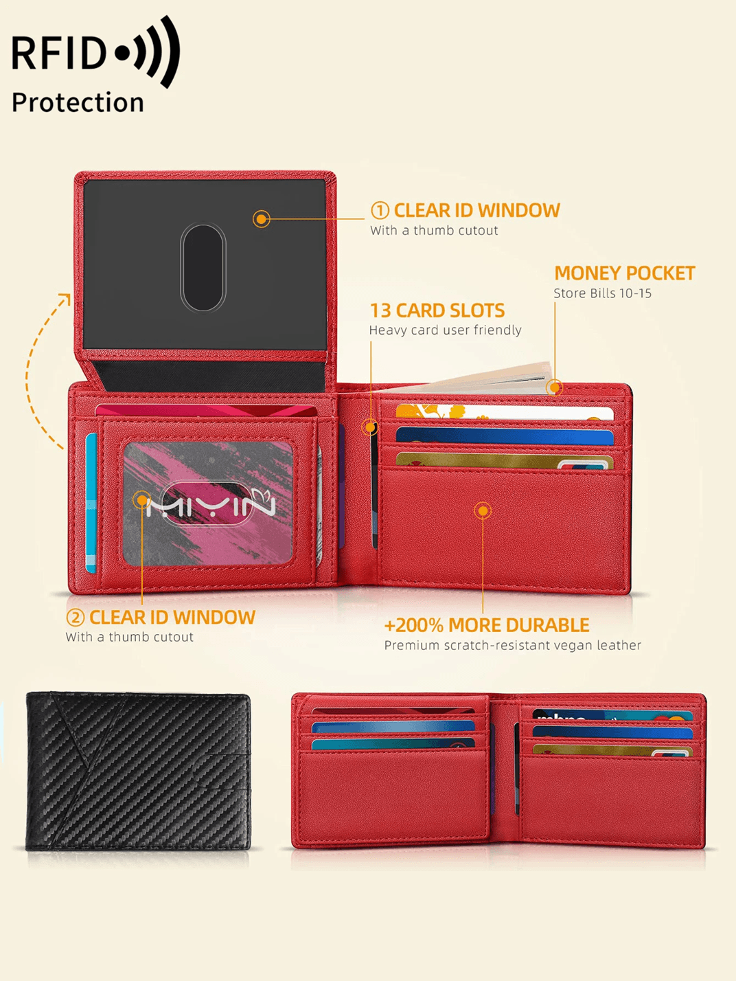 RFID Carbon Fiber Trifold Wallet for Men Ultra Thin Front Pocket Design